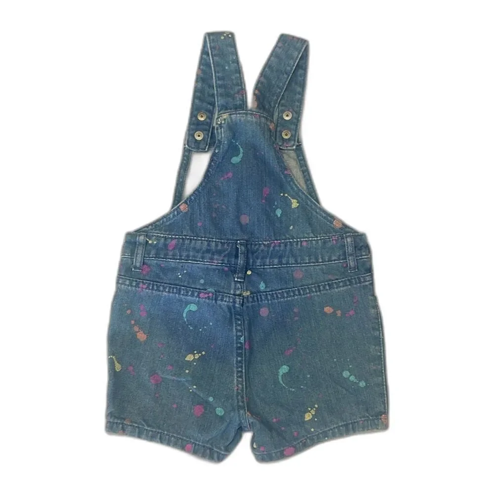 Denim Overall Shorts Size 3T Adjustable Straps 3 Pockets Paint-Splatter